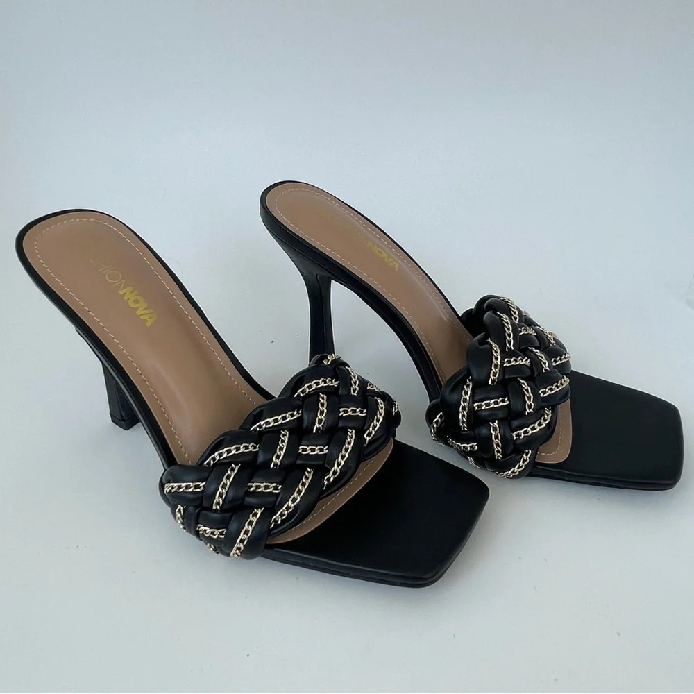 Fashion Nova Black Braided Heels